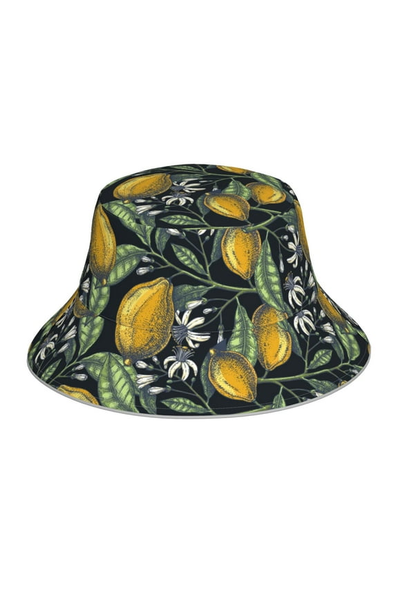 Hand Drawn Citrus Fruits Elegant Lemons Print Men and Women Night Reflective Hat Runner Cap Visor Bucket Hat Boonie Cap