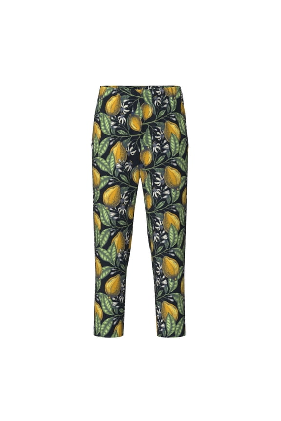 Hand Drawn Citrus Fruits Elegant Lemons Print Teenagers' Pajama Pants Long Sleep Pants Soft Elastic Waist Pajama Bottoms Elastic waist with 2 Pockets 5-16 Years-Medium