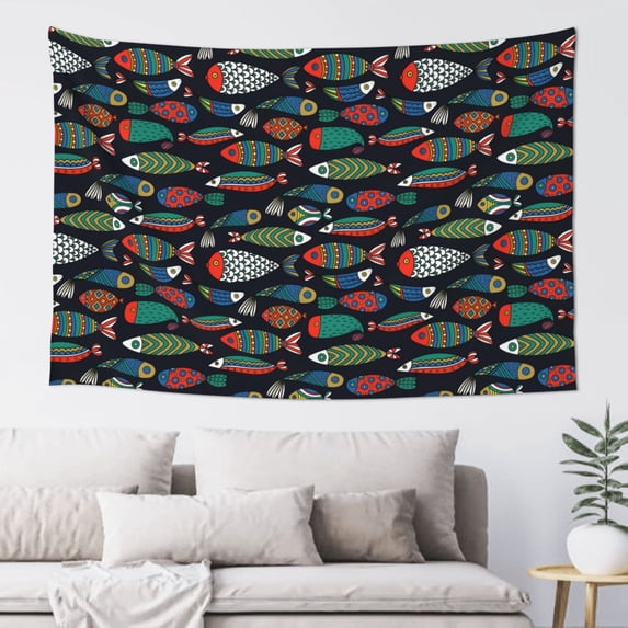 Xecao Hand Drawn Colorful Fishes Print Tapestry, Wall Hanging Room Funny Decor, Backdrop Room Decor for Bedroom Living Room dormitory