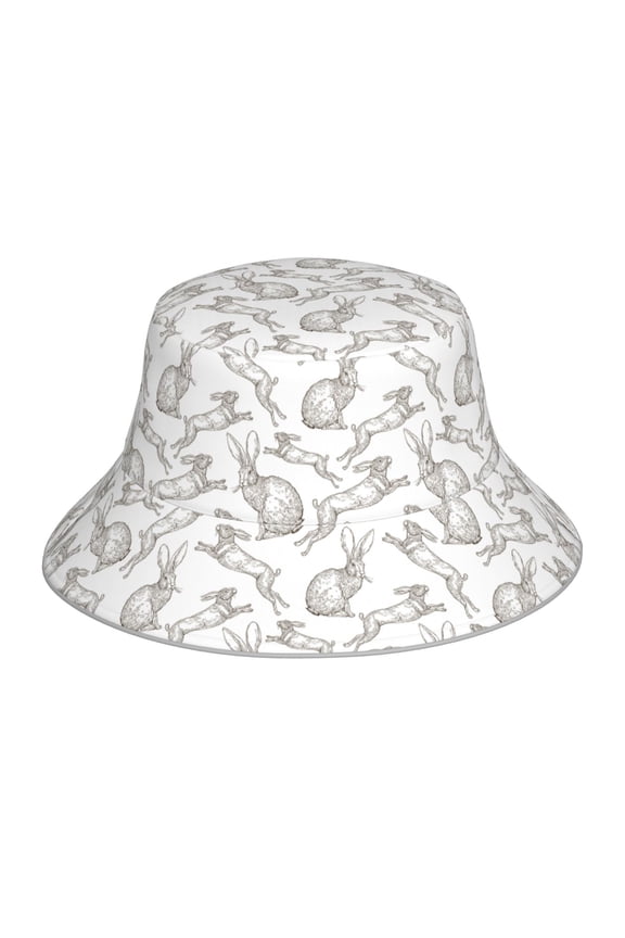 Hand Drawn Rabbit Print Men and Women Night Reflective Hat Runner Cap Visor Bucket Hat Boonie Cap