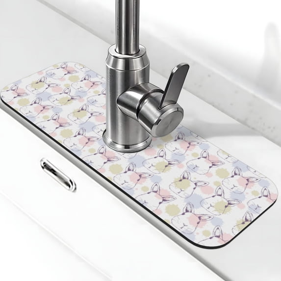 Xecao Hand Drawn Rabbit for Kitchen Sink Splash Guard Faucet Mat , Faucet Guard & Draining mat, (15" X 5.5" )