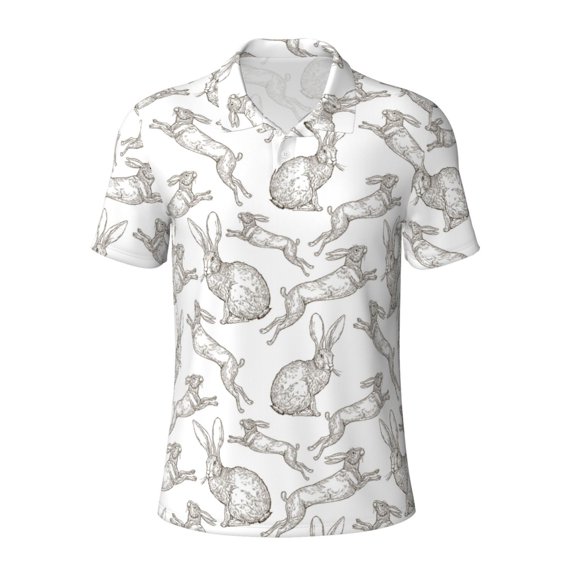 Xecao Hand Drawn Rabbit for Mens' Casual Short Sleeve Button-Down Polo Shirts for a Classic Golf Look
