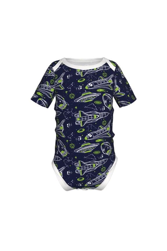 Hand Drawn Rockets Pattern Baby Climbing Bodysuit Short Sleeve Onesie Unisex 0-12 Months Baby Shirt Newborn Outfits Crotch snap design-2 Years