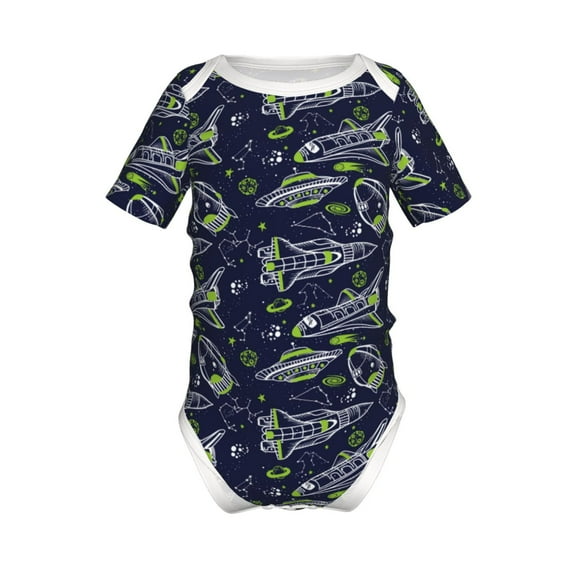 Xecao Hand Drawn Rockets Pattern Baby Climbing Bodysuit Short Sleeve Onesie Unisex 0-12 Months Baby Shirt Newborn Outfits Crotch snap design-12 Months