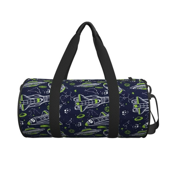 Xecao Hand Drawn Rockets print Round Travel Duffel Bag is a foldable gym bag with an inner pocket, perfect for travel sports