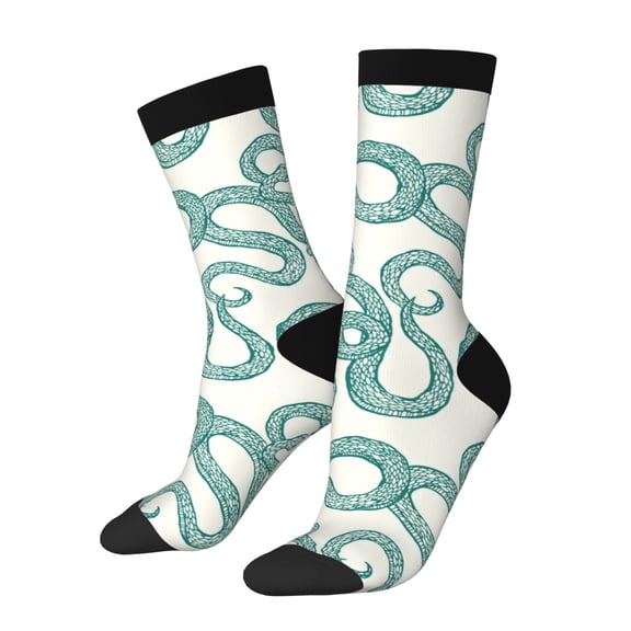 Xecao Hand Drawn Snake Pattern Sport Socks for Women and Men Crew Socks Sporty Calf Socks Casual Socks