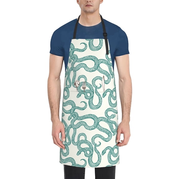Xecao Hand Drawn Snake Print Kitchen Cooking Aprons, Waterproof Adjustable Bib Aprons with 2 Pockets for Women Men Chef