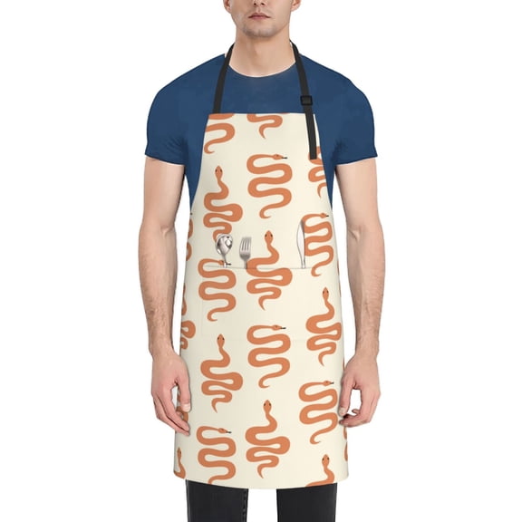 Xecao Hand Drawn Snake Print Kitchen Cooking Aprons, Waterproof Adjustable Bib Aprons with 2 Pockets for Women Men Chef