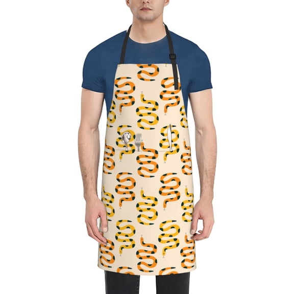 Xecao Hand Drawn Snake Print Kitchen Cooking Aprons, Waterproof Adjustable Bib Aprons with 2 Pockets for Women Men Chef