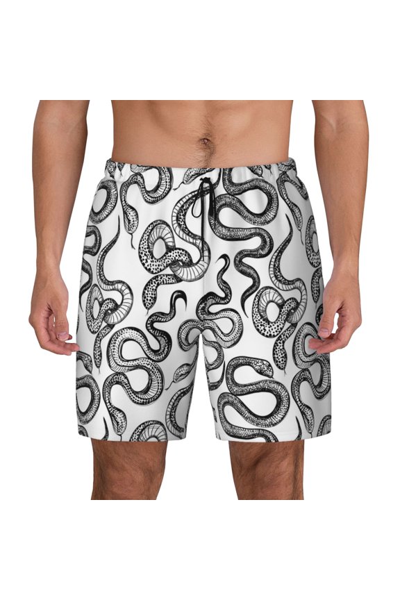 Hand Drawn Snake for Men's Swimming Trunks Swim Trunks Quick Dry Swim Shorts with Mesh Lining Funny Swimwear Bathing Suits