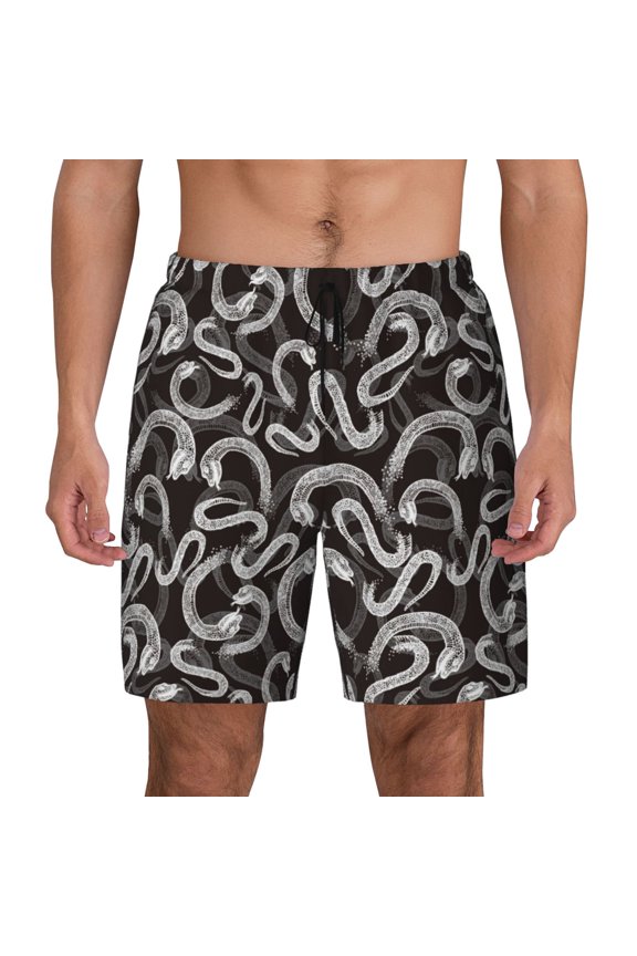 Hand Drawn Snake for Men's Swimming Trunks Swim Trunks Quick Dry Swim Shorts with Mesh Lining Funny Swimwear Bathing Suits