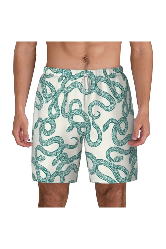 Hand Drawn Snake for Men's Swimming Trunks Swim Trunks Quick Dry Swim Shorts with Mesh Lining Funny Swimwear Bathing Suits