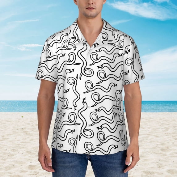 Xecao Hand Drawn Snake print Hawaiian shirt - a stylish short-sleeve button-down for men, perfect for casual beach and tropical outings.