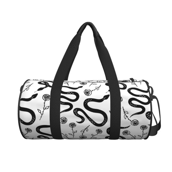 Xecao Hand Drawn Snake print Round Travel Duffel Bag is a foldable gym bag with an inner pocket, perfect for travel sports