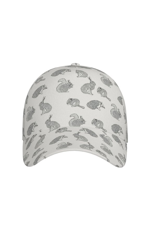 Hand Drawn Squirrel for Baseball Cap: Unisex, crafted from classic polyester twill fabric, featuring a soft unconstructed design