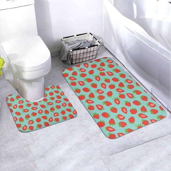Xecao Hand Drawn Strawberry 2-Piece Vintage Seamless Anti-Skid Mat Set, featuring a stylish pattern for a safe and elegant toilet rug experience
