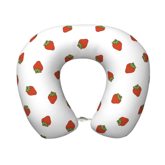 Xecao Hand Drawn Strawberry Print Memory Foam Cervical Neck Pillow Versatile U-Shaped Pillows for Home,Office,Camping,Travelling,Soft Washable Cover