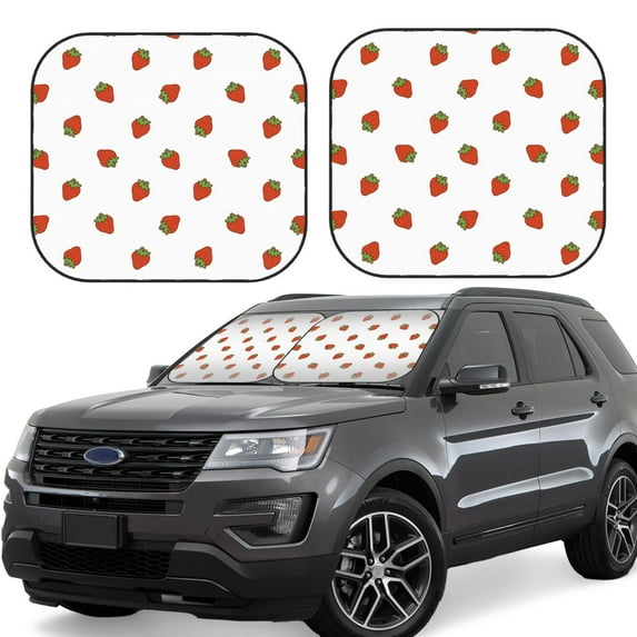 Xecao Hand Drawn Strawberry for Foldable Car Sun Shades (2-Pack) offer sun protection with an easy-fold design for convenient windshield shading.