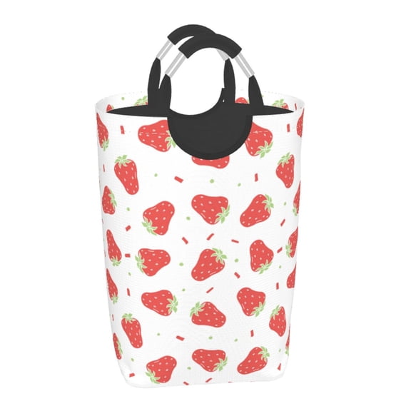Xecao Hand Drawn Strawberry for Laundry Basket,Collapsible Large Laundry Hamper,Wash Bag for Laundry Room, Rolling Laundry Basket with Handles