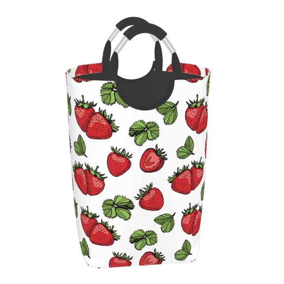 Xecao Hand Drawn Strawberry for Laundry Basket,Collapsible Large Laundry Hamper,Wash Bag for Laundry Room, Rolling Laundry Basket with Handles