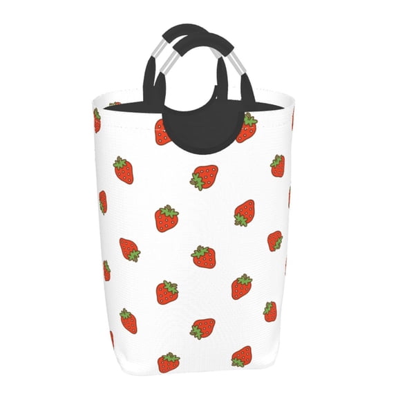 Xecao Hand Drawn Strawberry for Laundry Basket,Collapsible Large Laundry Hamper,Wash Bag for Laundry Room, Rolling Laundry Basket with Handles
