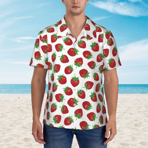 Xecao Hand Drawn Strawberry print Hawaiian shirt - a stylish short-sleeve button-down for men, perfect for casual beach and tropical outings.
