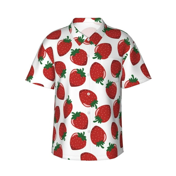 Xecao Hand Drawn Strawberry print Hawaiian shirt - a stylish short-sleeve button-down for men, perfect for casual beach and tropical outings.