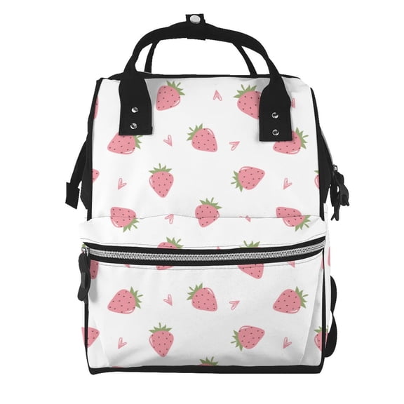 Xecao Hand Drawn Strawberry print Large Capacity Nappy Bag is a multi-functional waterproof travel backpack, perfect as a nursing bag or mummy backpack for women