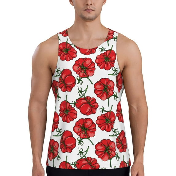 Xecao Hand Drawn Tomatoes Men's Tank Top Workout Quick Dry Sleeveless Gym Jogging Muscle Shirts Summer Swim Beach Tops