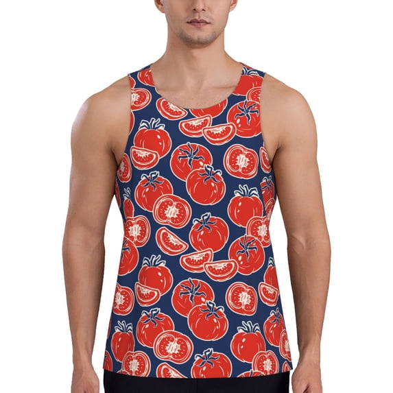 Xecao Hand Drawn Tomatoes Men's Tank Top Workout Quick Dry Sleeveless Gym Jogging Muscle Shirts Summer Swim Beach Tops