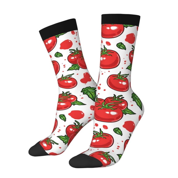 Xecao Hand Drawn Tomatoes Pattern Sport Socks for Women and Men Crew Socks Sporty Calf Socks Casual Socks