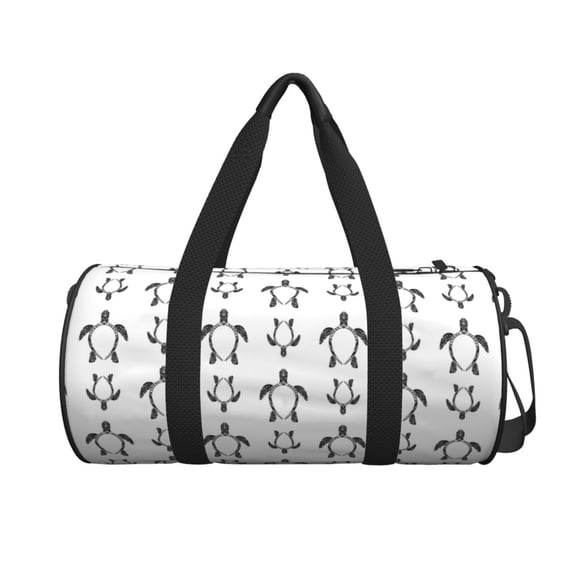 Xecao Hand Drawn Turtle print Round Travel Duffel Bag is a foldable gym bag with an inner pocket, perfect for travel sports