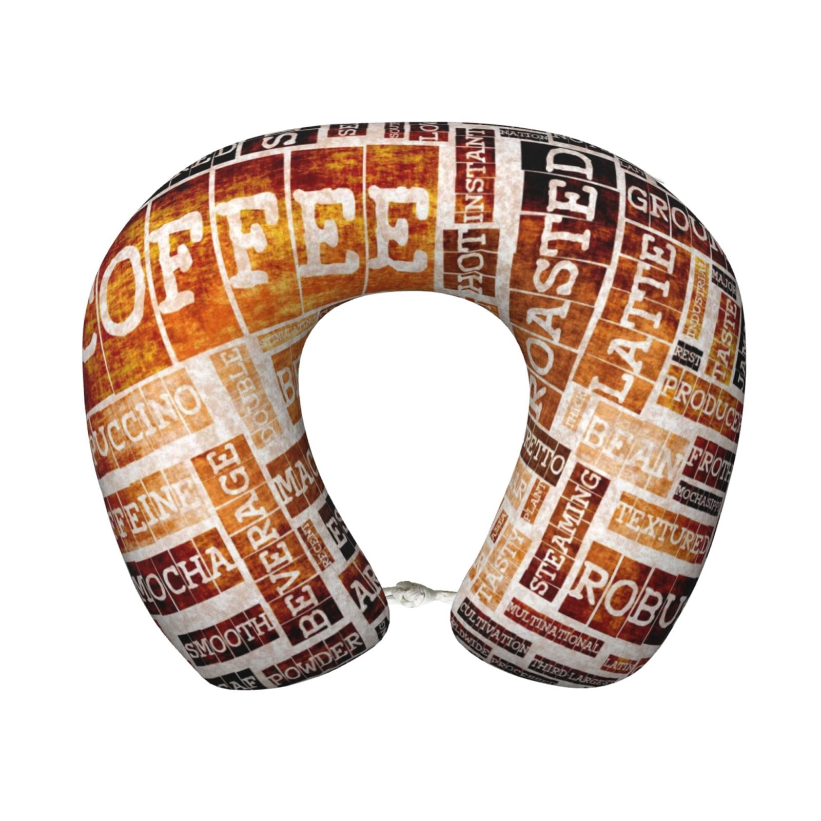 Xecao Hand Drawn Vintage Coffee Print Memory Foam Cervical Neck Pillow Versatile U-Shaped Pillows for Home,Office,Camping,Travelling,Soft Washable Cover