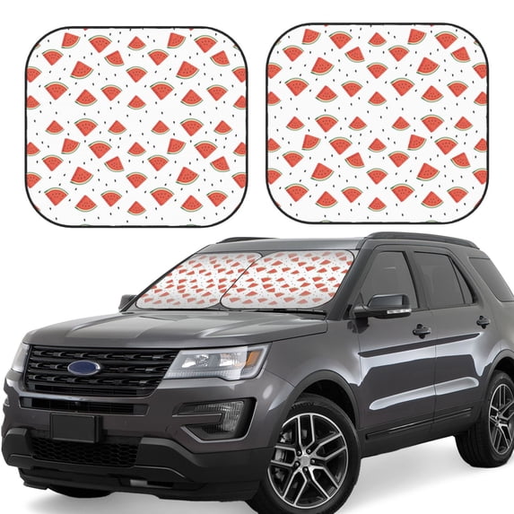 Xecao Hand Drawn Watermelon for Foldable Car Sun Shades (2-Pack) offer sun protection with an easy-fold design for convenient windshield shading.