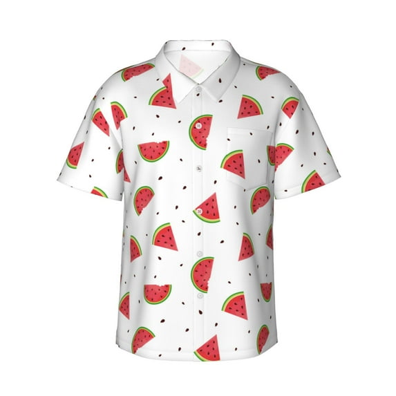 Xecao Hand Drawn Watermelon print Hawaiian shirt - a stylish short-sleeve button-down for men, perfect for casual beach and tropical outings.