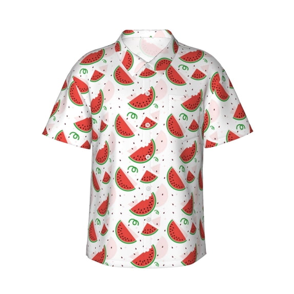 Xecao Hand Drawn Watermelon print Hawaiian shirt - a stylish short-sleeve button-down for men, perfect for casual beach and tropical outings.