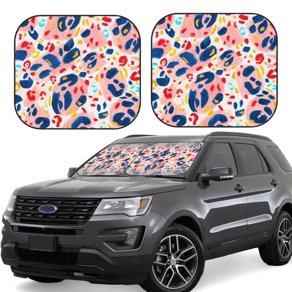 Xecao Hand Painted Abstract Leopard Print for Foldable Car Sun Shades (2-Pack) offer sun protection with an easy-fold design for convenient windshield shading.