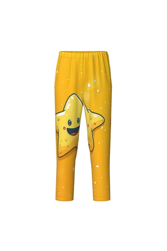 Happy Cartoon Star Print Teenagers' Pajama Pants Long Sleep Pants Soft Elastic Waist Pajama Bottoms Elastic waist with 2 Pockets 5-16 Years-XS(5-6)