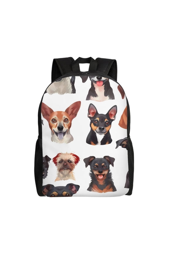 Happy Dog Faces Collage Print School Backpack with Laptop Compartment Small Travel Laptop Backpack for Women Men Waterproof College Backpack Simple School Bag