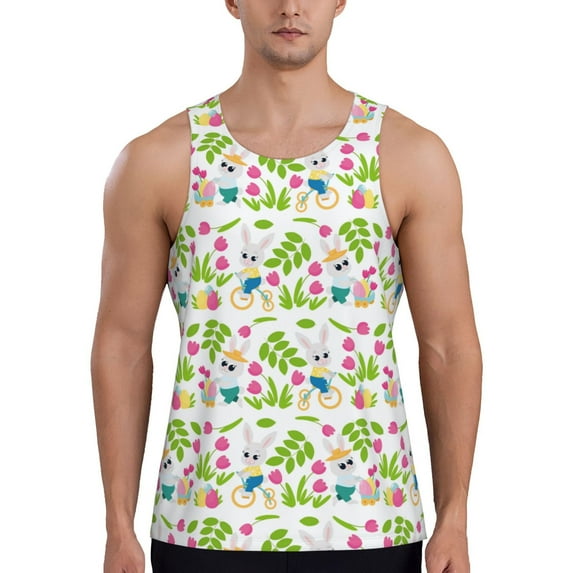 Xecao Happy Easter Men's Tank Top Workout Quick Dry Sleeveless Gym Jogging Muscle Shirts Summer Swim Beach Tops