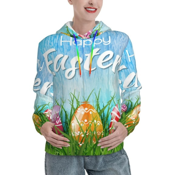 Xecao Happy Easter Pattern Hoodies for Women Sweatshirts Long Sleeve Sweatshirts Pullover Outfits with Pocket-XX-Large