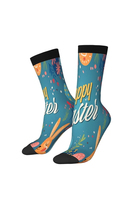Happy Easter Pattern Sport Socks for Women and Men Crew Socks Sporty Calf Socks Casual Socks