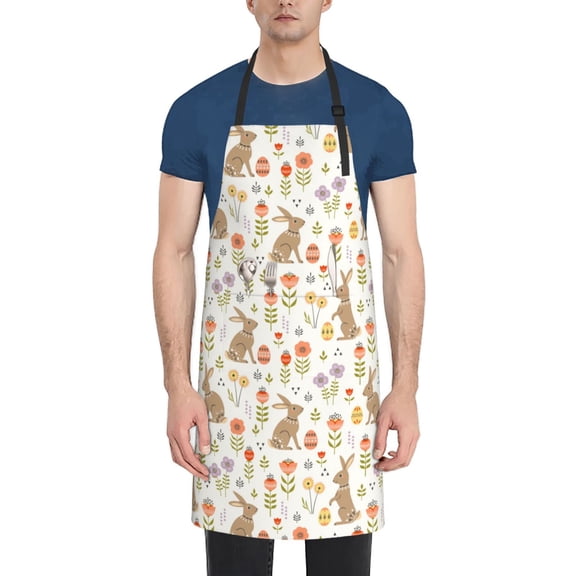 Xecao Happy Easter Print Kitchen Cooking Aprons, Waterproof Adjustable Bib Aprons with 2 Pockets for Women Men Chef