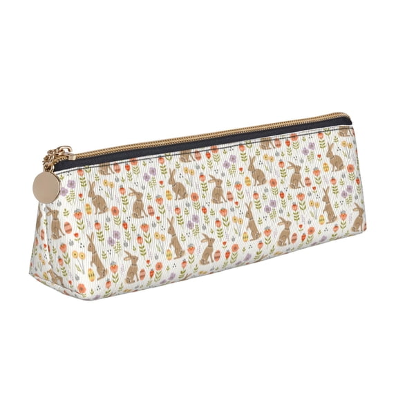 Xecao Happy Easter Print Leather Pencil Case -Stationery Bag Pen Holder for Work & Office