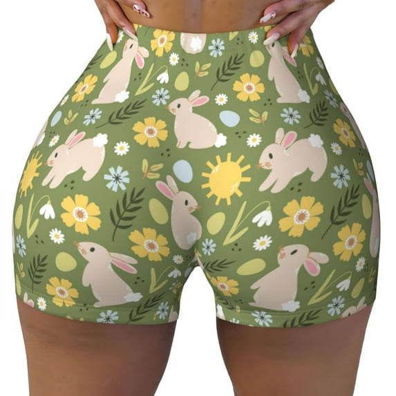 Xecao Happy Easter Print Workout Shorts for Women Soft Smooth Gym Yoga Scrunch Active Tennis Workout Running Shorts