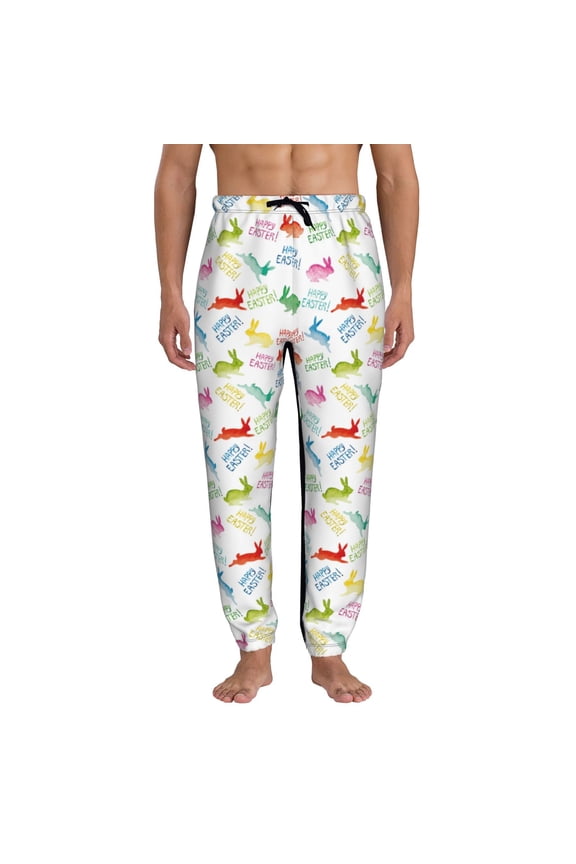 Happy Easter Rabbit Print Active Tech Joggers for Men, Mens Sweatpants Lounge Pants with Pockets-Medium