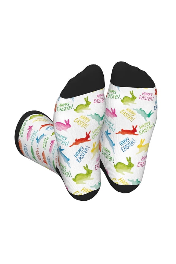 Happy Easter Rabbit Print Crew Socks for Men and Women, Men's Soft Moisture-wicking Sock