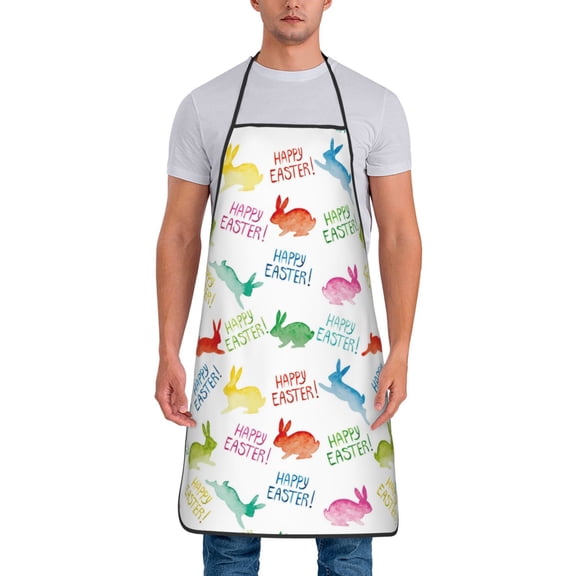 Xecao Happy Easter Rabbit Print Funny BBQ Chef Aprons for Men Women,Adjustable Kitchen Cooking Aprons with Pocket Waterproof Oil Proof No Pilling Fading