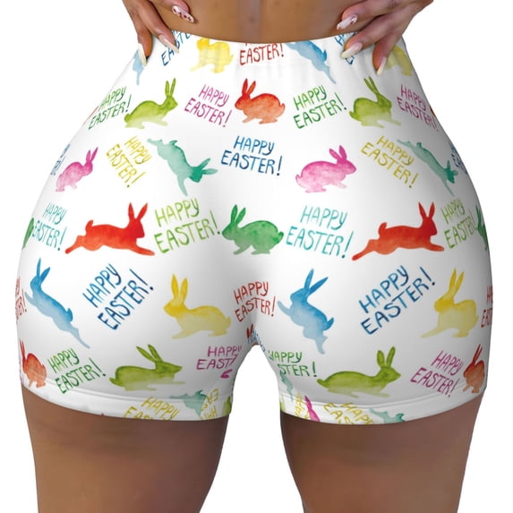 Xecao Happy Easter Rabbit Print Workout Shorts for Women Soft Smooth Gym Yoga Scrunch Active Tennis Workout Running Shorts