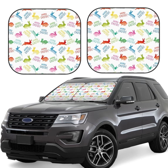 Xecao Happy Easter Rabbit for Foldable Car Sun Shades (2-Pack) offer sun protection with an easy-fold design for convenient windshield shading.